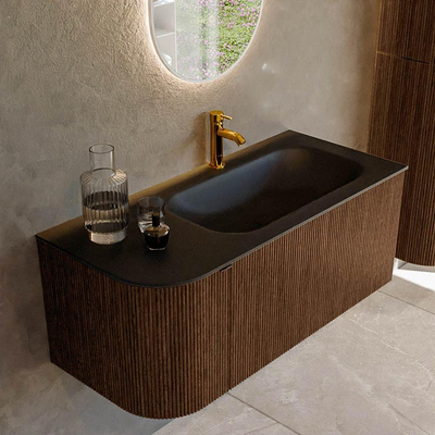 MONDIAZ KURVE meuble de salle de bains 105cm avec module 25 L couleur Walnut avec 1 tiroir et 1 porte. Lavabo BIG SMALL à droite 1 trou de robinet Urban.