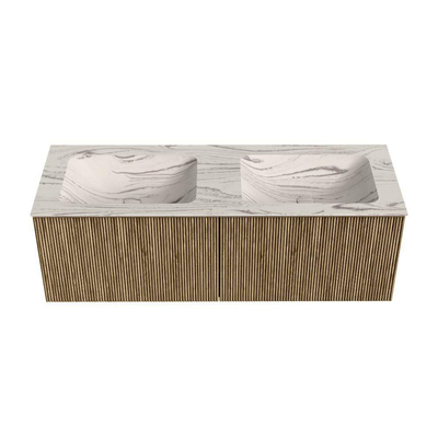 MONDIAZ KURVE-DLUX 130cm badmeubel kleur Dusk met 2 lades en 0 deuren. Wastafel LEAF Dubbel zonder kraangat Nata.