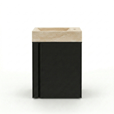 FugaFlow Eccelente Arredo Ensemble meuble de toilette - 40x65cm - 1 porte - 1 trou de robinet - à droite - lave-mains travertin - noir mat
