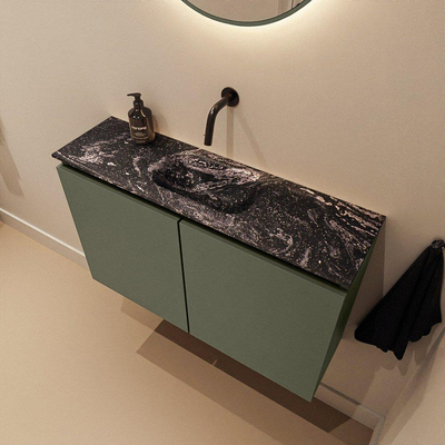 MONDIAZ TURE-DLUX Meuble de toilettes 80cm Army. Lavabo EDEN Lava position milieu. Sans trou de robinet.