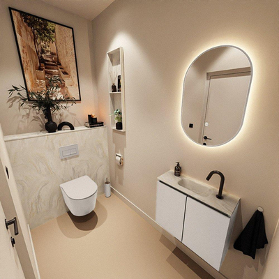 MONDIAZ TURE-DLUX Meuble toilette - 60cm - Linen - EDEN - vasque Ostra - position centrale - 1 trou de robinet