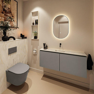 MONDIAZ TURE-DLUX Meuble toilette - 120cm - Smoke - EDEN - vasque Ostra - position centrale - sans trou de robinet