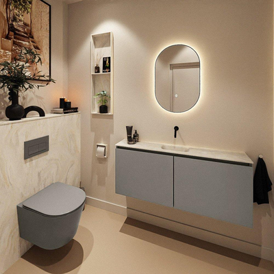 MONDIAZ TURE-DLUX Meuble WC 120 cm Smoke. Lavabo EDEN Ostra position milieu. Sans trou de robinet.