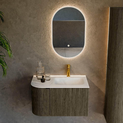 Mondiaz KURVE Ensemble de meubles de salle de bains - 75x46x40cm - 1 tiroir - 1 porte - lavabo solid surface - à droite - 1 trou de robinet - Shadow