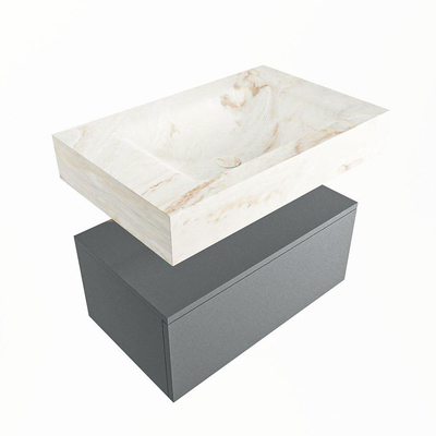 Mondiaz ALAN-DLUX Ensemble de meuble - 70cm - meuble Plata mat - 1 tiroir - Lavabo Cloud Frappe suspendu - vasque Centre - 1 trou de robinet