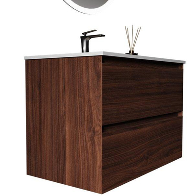 Saniclass Terra Wastafelonderkast - 80cm - 2 lades - kastanje