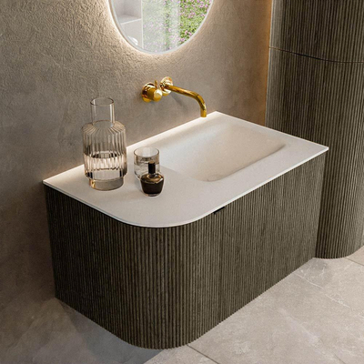 Mondiaz KURVE Ensemble meuble de salle de bains - 75x46x40cm - 1 tiroir - 1 porte - vasque solid surface - droite - sans trou de robinet - Shadow