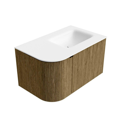 Mondiaz KURVE Badkamermeubelset - 75x46x40cm - 1 lade - 1 deur - wastafel solid surface - rechts - zonder kraangat - Dusk