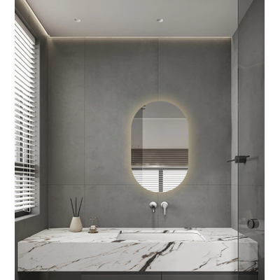 Saniclass Shine Badkamerspiegel - 50x80cm - ovaal - horizontale / verticale plaatsing - indirecte LED verlichting - Spiegelverwarming - Infrarood SHOWROOMMODEL