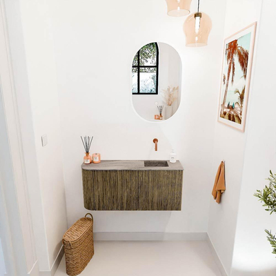 Mondiaz JOYA-DLUX 91.6cm toiletmeubel - ronding links kleur Dusk - Wastafel FAYE positie Rechts Zonder kraangat kleur Oza.