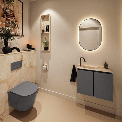 MONDIAZ TURE-DLUX Meuble de toilette 60cm Dark Grey. EDEN lavabo Frappe position gauche. Avec 1 trou de robinet.