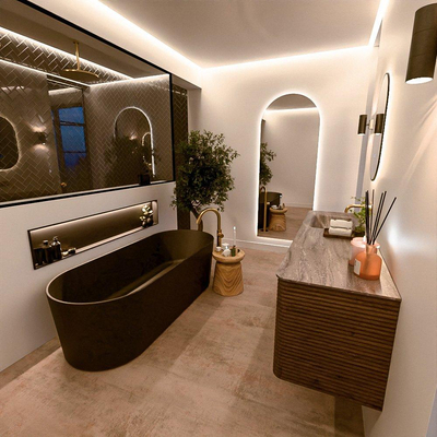 Mondiaz CIRO-DLUX Meuble de salle de bains - 160x45x50cm - Plan vasque solid surface Oza - 1 vasque à gauche - sans trous de robinetterie - 4 tiroirs - Dusk