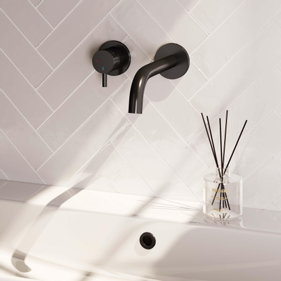 Brauer Black Edition Robinet lavabo encastrable avec bec courbé à droite et rosaces Modèle B2 Noir mat