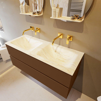 Mondiaz VICA-DLUX ensemble de meuble de salle de bain - 120cm - meuble sous-vasque reposant - 2 tiroirs - lavabo encastrée cloud double - sans trous de robinet - version haute de 60cm - ostra