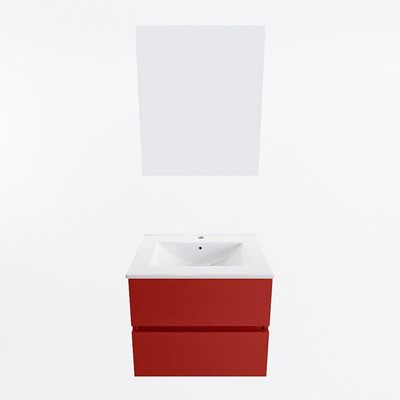 Mondiaz VICA ensemble de meuble de salle de bain - 60cm - meuble sous-vasque fire - 2 tiroirs - lavabo denia milieu - 1 trou de robinet - couleur Blanc Brillant - miroir LED - version XL 60cm haut