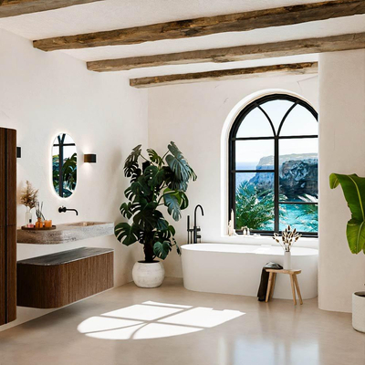 MONDIAZ THOR-DLUX 120cm meuble de salle de bains arrondi gauche + droite couleur Walnut avec 1 tiroir et 2 portes. Vasque suspendue CLOUD droite sans trou de robinet couleur Oza.