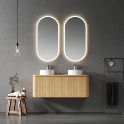 Saniclass Terra Badkamermeubelset - 120cm - 2 lades - afgeronde hoeken - topblad - sandwood (licht eiken)