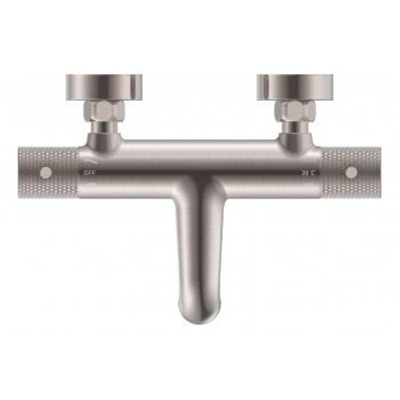 Wiesbaden Ribbd thermostatische badmengkraan hartafstand 15 cm geborsteld staal PVD met houder SHOWROOMMODEL