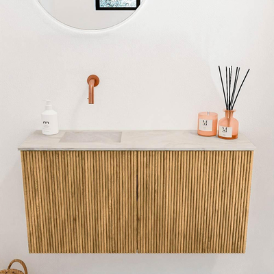 Mondiaz JOYA-DLUX 80cm toiletmeubel - kleur Oak - Wastafel FAYE positie Links Zonder kraangat kleur Ostra.
