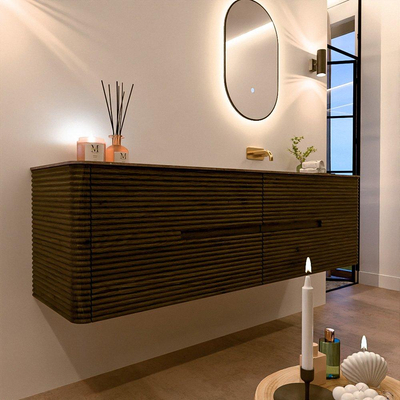 Mondiaz CIRO-DLUX Ensemble de meubles de salle de bains - 170x45x50cm - plan vasque Solid surface Oza - 1 vasque à droite - sans trous de robinetterie - 4 tiroirs - Shadow