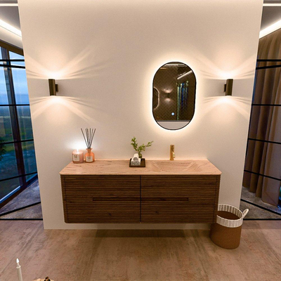 Mondiaz CIRO-DLUX Ensemble de meubles de salle de bains - 150x45x50cm - Plan vasque solid surface Arena - 1 cuve à droite - 1 trou de robinet - 4 tiroirs - Dusk