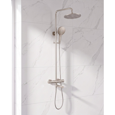 FugaFlow Eccelente Sobrado Regendoucheset - thermostatisch - 25cm hoofddouche - metalen slang - ronde handdouche - draaibare baduitloop - Geborsteld RVS PVD