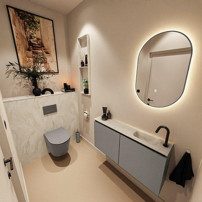 MONDIAZ TURE-DLUX 100cm toiletmeubel Smoke. EDEN wastafel Ostra positie rechts. Met 1 kraangat.