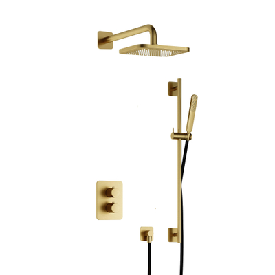 Hotbath Gal IBS40A Doucheset - inbouw - 22cm vierkante hoofddouche - wandarm 35cm - staafhanddouche - met glijstang - messing geborsteld PVD