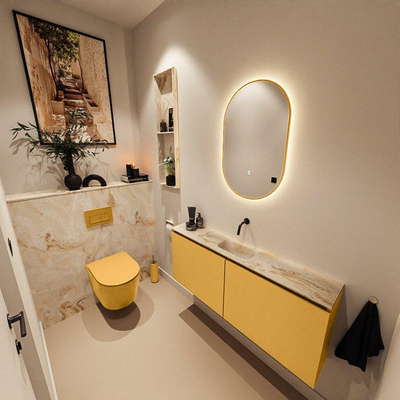 MONDIAZ TURE-DLUX Meuble toilette - 120cm - Ocher - EDEN - vasque Frappe - position centrale - sans trou de robinet