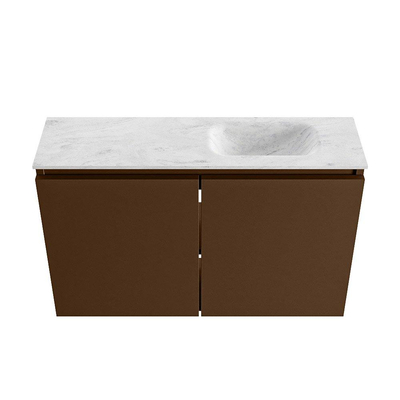 MONDIAZ TURE-DLUX Meuble de WC 80 cm Rust. EDEN lavabo Opalo position droite. Sans trou de robinet.