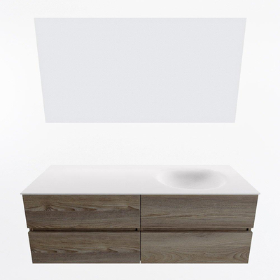 Mondiaz VICA ensemble de meuble de salle de bain - 140cm - meuble sous-vasque marron foncé gris - 4 tiroirs - lavabo lune droite - 1 trou de robinet - couleur talc - miroir LED - version XL 60cm de haut