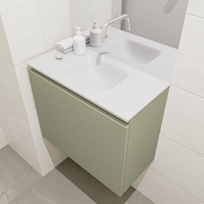 MONDIAZ OLAN Toiletmeubel 60x30x40cm met 0 kraangaten 1 lades army mat Wastafel Lex midden Solid Surface Wit