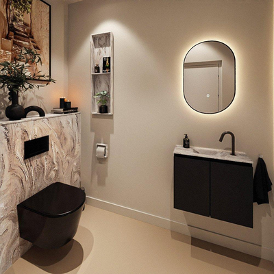 MONDIAZ TURE-DLUX Meuble toilette - 60cm - Urban - EDEN - vasque Glace - position centrale - 1 trou de robinet