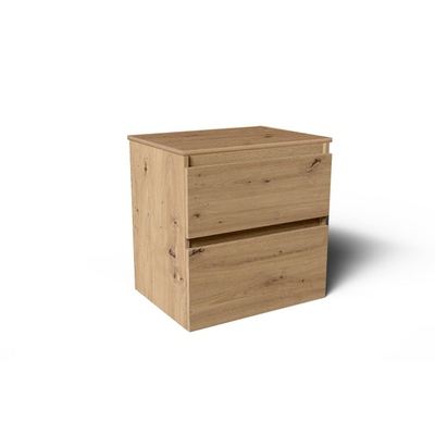 Saniclass Prime Vita Meuble de salle de bain - 60x46x60cm - lavabo en céramique brillant blanc - 1 vasque - 1 trou de robinet - 2 tiroirs - chêne rustique