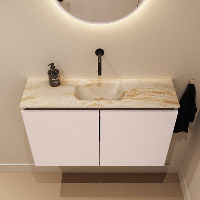 MONDIAZ TURE-DLUX Meuble de toilette 80cm Rosee. Lavabo EDEN Frappe position milieu. Sans trou de robinet.