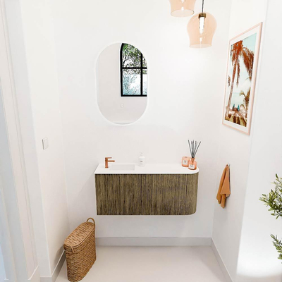 Mondiaz JOYA 91.6cm toiletmeubel - ronding rechts kleur Dusk - Wastafel FAYE positie Links 1 kraangat kleur Talc.