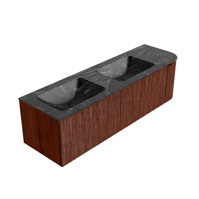 Mondiaz KURVE-DLUX Badkamermeubelset - 155x46x40cm - 2 lade - 1 deur - wastafel solid surface - dubbel / links - 2 kraangaten - Ruby