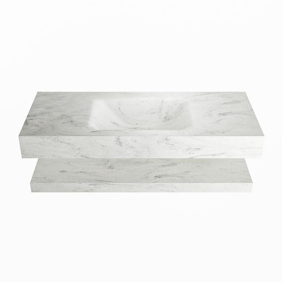 Mondiaz ALAN-DLUX Ensemble de meuble - 110cm - meuble Opalo mat - 0 tiroirs - Lavabo Cloud Opalo suspendu - vasque Centre - 0 trous de robinet