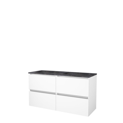 Basic-Line Start 46 ensemble de meubles de salle de bain 120x46cm sans poignée 4 tiroirs en pierre dure lavabo 0 trous de robinet et mdf laqué blanc glacier