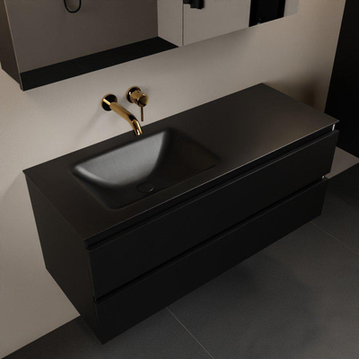 Mondiaz AIVY Ensemble de meuble - 120x45x50cm - 0 trous de robinet - 1 vasque Urban Solid surface - Gauche - 2 tiroirs - avec miroir - MDF Urban