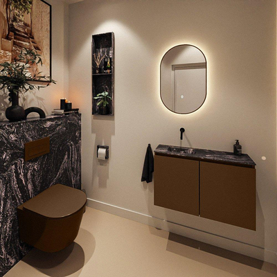 MONDIAZ TURE-DLUX Meuble toilette - 80cm - Rust - EDEN - vasque Lava - position gauche - sans trou de robinet