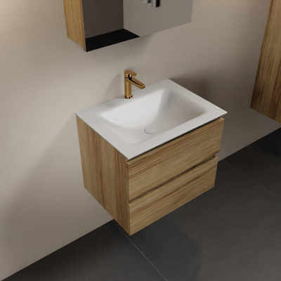 Mondiaz Aivy badmeubelset - 60x45x50cm - 1 kraangat - 1 wasbak talc Solid surface - Midden - 2 lades - Met spiegelkast - Melamine Chai