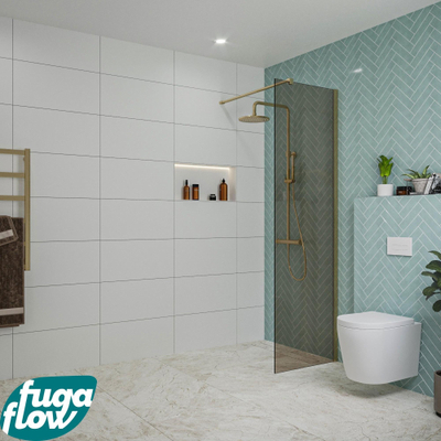 FugaFlow Eccelente Vetro inloopdouche badkamer - 60x200cm - rookglas - wandarm - geborsteld messing