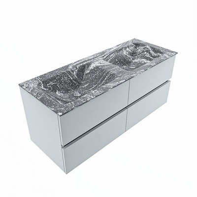 Mondiaz VICA-DLUX ensemble de meuble de salle de bain - 120cm - meuble sous-vasque argile - 4 tiroirs - lavabo encastré nuage double - 2 trous de robinet - version haute de 60cm - lave