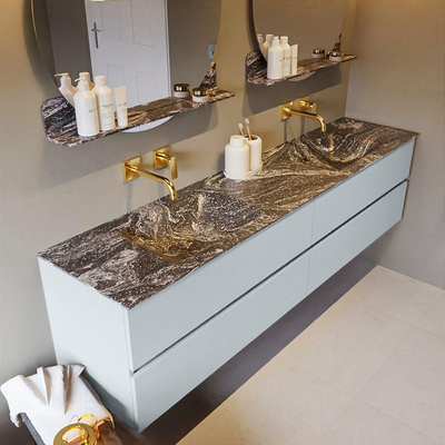 Mondiaz VICA-DLUX ensemble de meuble de salle de bain - 200cm - meuble sous-vasque argile - 4 tiroirs - lavabo encastrée nuage double - sans trous de robinet - version haute de 60cm - lave