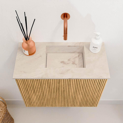 Mondiaz JOYA-DLUX Meuble de toilette 50cm - couleur Oak - Lavabo FAYE position Droite Sans trou de robinet couleur Frappe