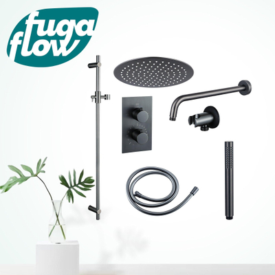 FugaFlow Eccelente Sobrado Badkamer Inbouw Regendoucheset - thermostatisch - wandarm -glijstang - 25cm hoofddouche - staaf handdouche - gunmetal PVD