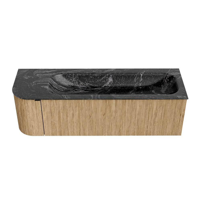 MONDIAZ KURVE-DLUX Meuble de salle de bains 145cm avec module 25 L couleur Chêne avec 1 tiroir et 1 porte. Lavabo BIG LARGE à droite 2 trous de robinet couleur Lava.