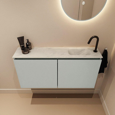 MONDIAZ TURE-DLUX Meuble de toilettes 100 cm Greey. EDEN lavabo Opalo position droite. Avec 1 trou de robinet.