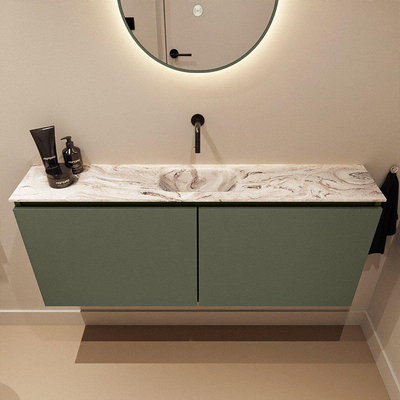 MONDIAZ TURE-DLUX meuble WC 120 cm Army. Lavabo EDEN Glace position milieu. Sans trou de robinet.